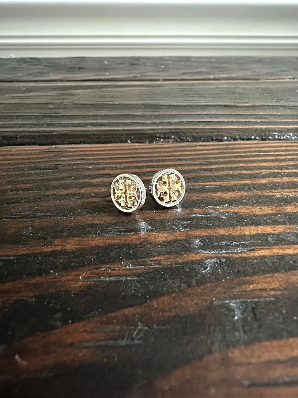 Tory Burch Two-Tone Round Logo Stud Earrings - Gold & Silver